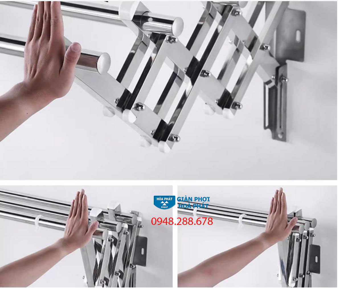 Giàn Phơi Gắn Tường Hòa Phát HP-304 Xếp Ngang Tiện Lợi - Ảnh 2